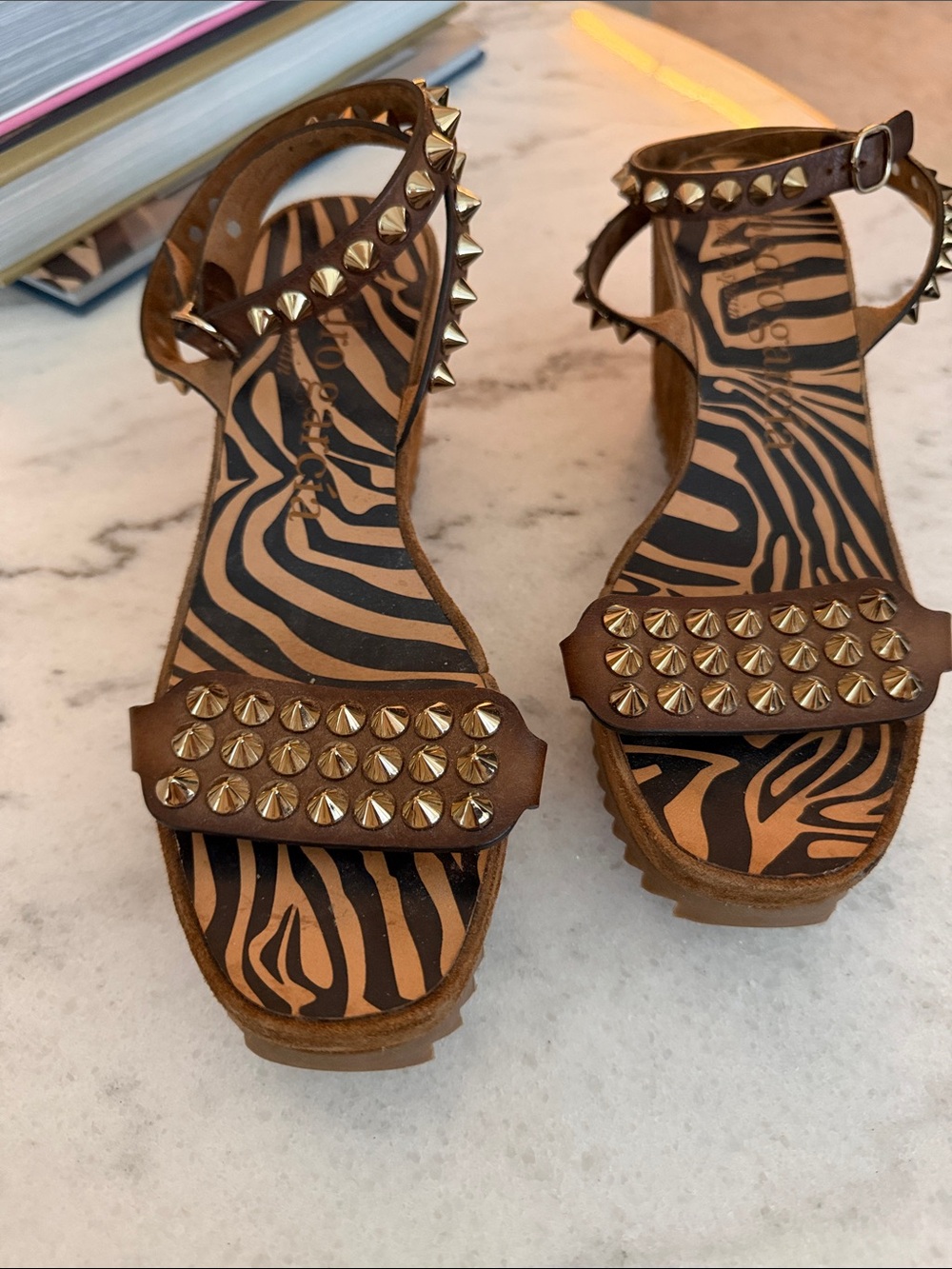 Pedro Garcia Brown Studded Ankle-Strap Sandals